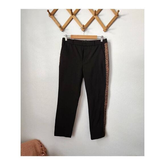 Zara Basic black leopard‎ print ankle pants women M tuxedo style tapered - Picture 1 of 6
